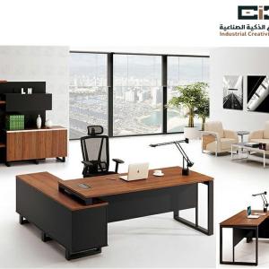 مكتب معدني سطح خشب + وحدة ادراج