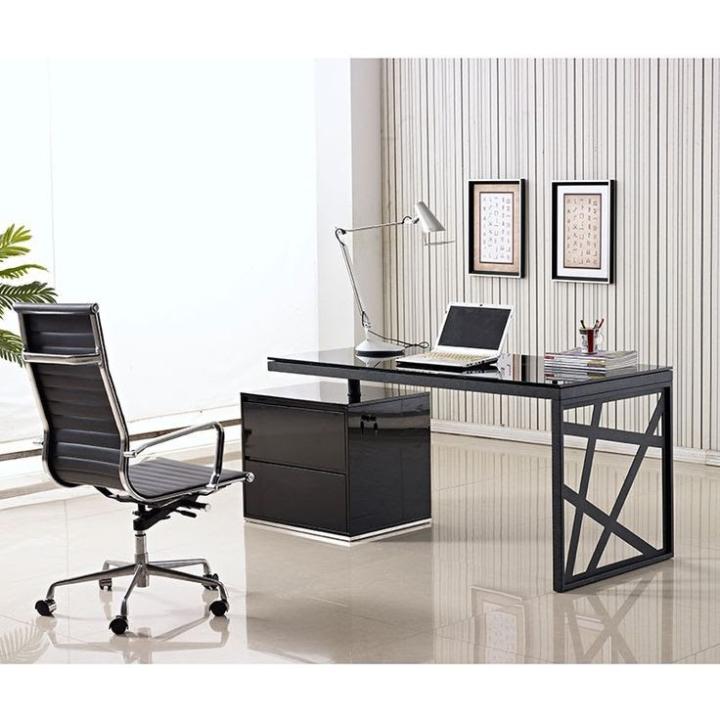 مكتب معدني سطح زجاجي + وحدة ادراج